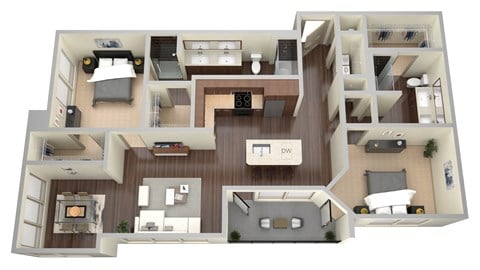 Floor plan for 2 beds, 2 baths, 1220 sqft